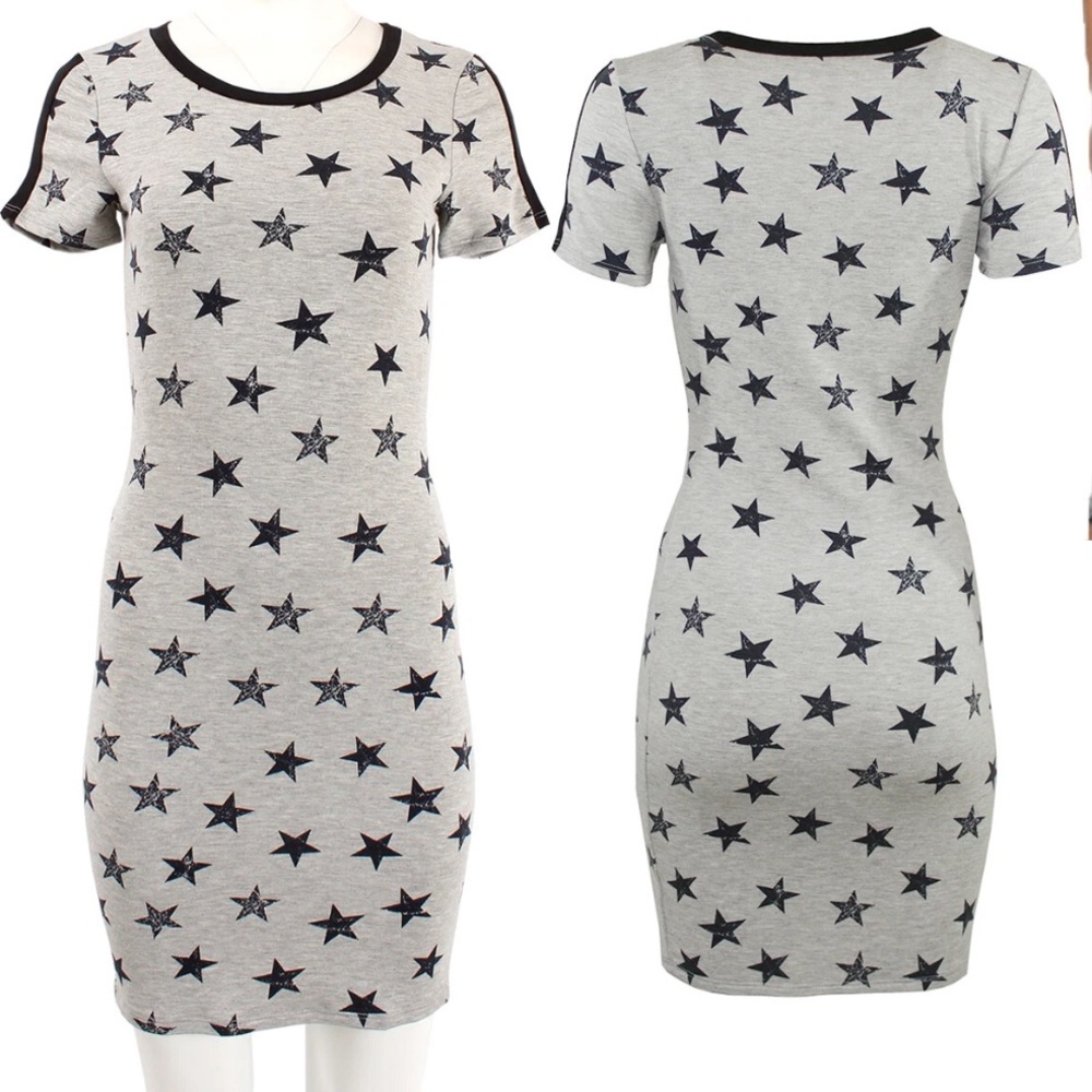 Star Patterned Gray T-shirt Dress size large - Picture 1 of 6